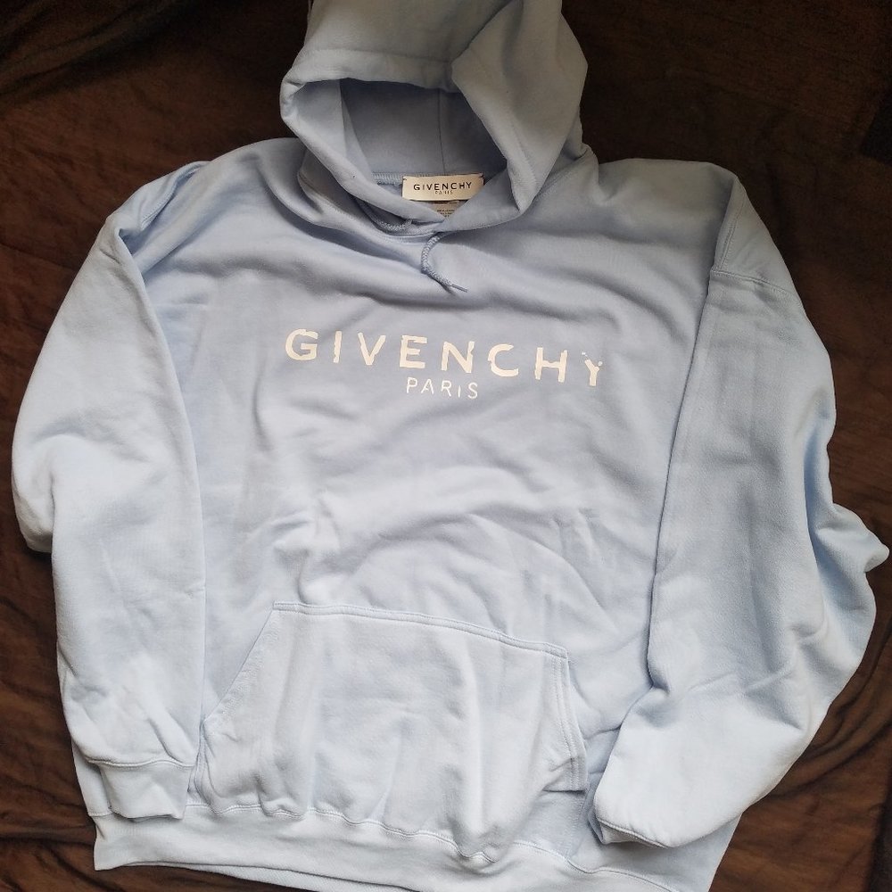 Light Blue Givenchy Distressed Logo Hoodie XXL